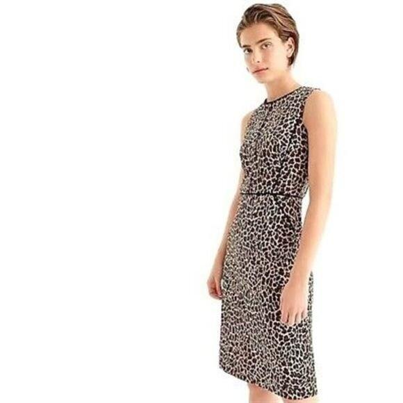 J. CREW Sheath Dress in Leopard Bi-Stretch Cotton- Size 0- Color Leopard Print - Picture 1 of 8